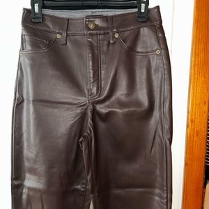 Express Modern Straight Super High Rise Brown Leather Pants